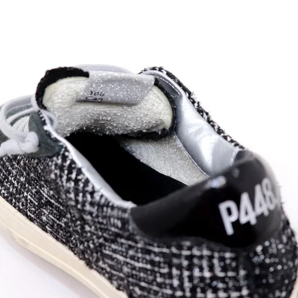 P448 Size 41 John Shaka Sneakers Black White Tweed & Suede - Picture 9 of 15